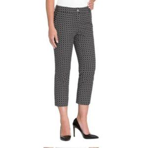 Hilary Radley Stretch Crop Pant Black & Ivory Geometric Printed Slim Leg Trouser